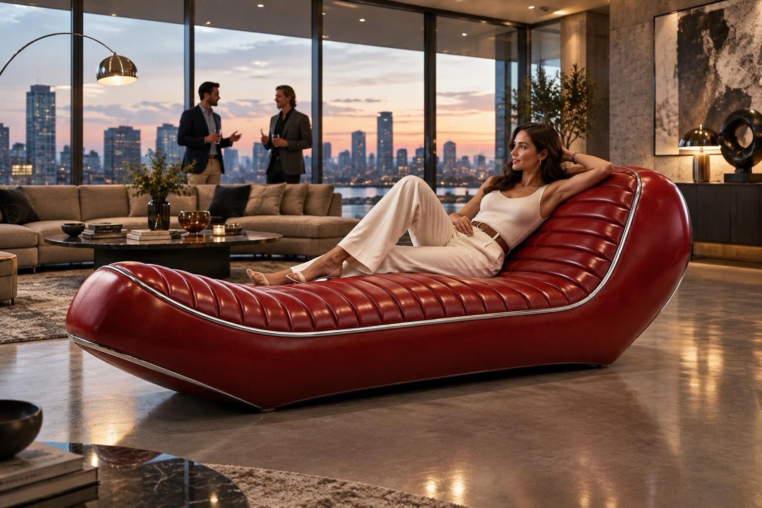SELLONE prototipo futuro — chaise a S, livrea rossa, salotto serale