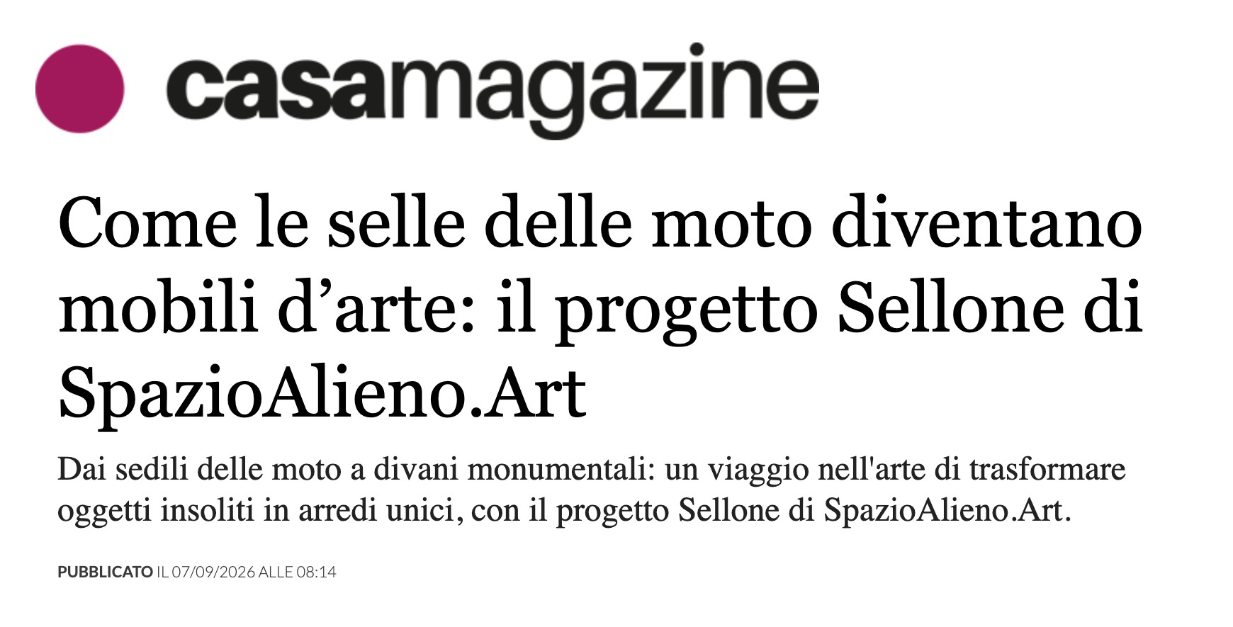Casa Magazine, 7 settembre 2026 - apertura dell'articolo su SELLONE