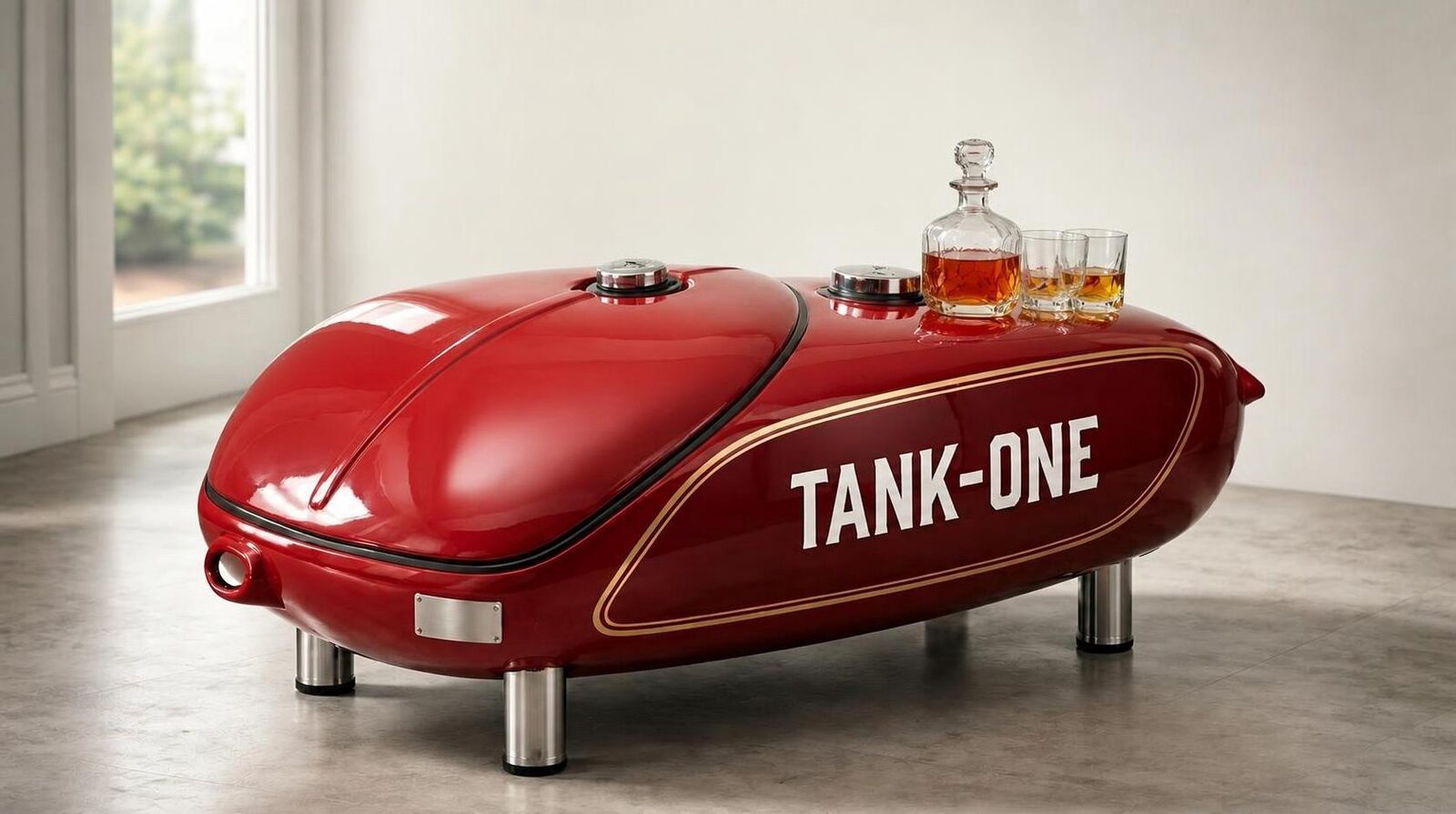 TANKONE Café &mdash; rosso candy, chiuso, luce naturale